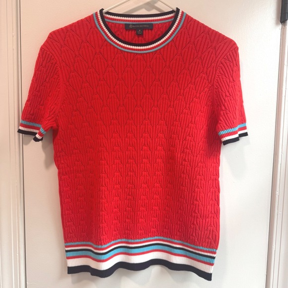 Brooks Brothers Women's Coral Knit Short Sleeve Top Size Medium Striped Trim - Picture 1 of 5